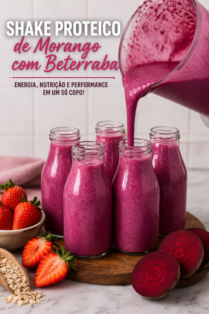 Shake Proteico de Morango com Beterraba: Energia, Performance e Praticidade